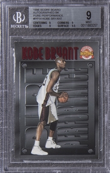 1996 Score Board Autographed Basketball #PP14 Kobe Bryant Pure Performance Silver Rookie Card - BGS MINT 9